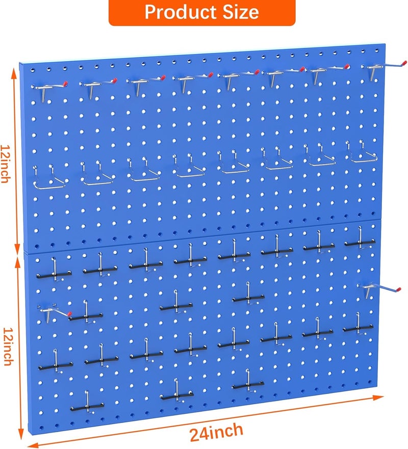 TORACK Metal Pegboard Wall Organizer 24" x 24" or 12" x 48", 70 PCS Tools Storage Pegboard for Garage Tool Organizer Pegboard with Peg Board Hooks for Workbench(Blue) - Image 3
